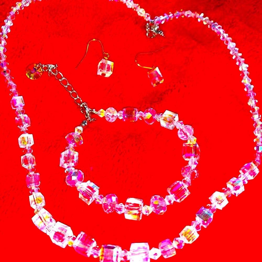 Super Austrian Cubic Crystal Set Neck Earrings Bracelet